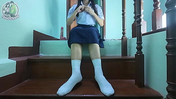 "thai school girl can’t wait — plays with herself on the staircase"เสียงไทย