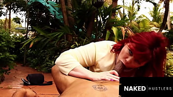 Redhead bbw milf fucks her hot young personal trianer outside of her miami home