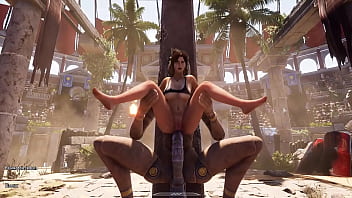 The ancient statue has awakened and is now rhythmically pounding lara in all her holes 3d hentai game animation