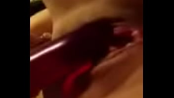 Blonde tattooed tanned girl playing with herself