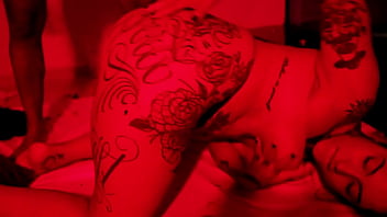 Hot tat girl gets fucked in redroom