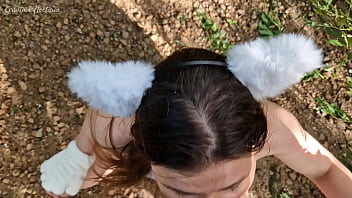 My quadrober gf ran away to the forest but i found her and fucked in the mouth