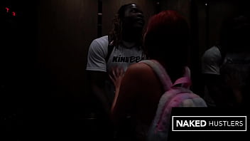 Red head gives sloppy ahegao blowjob to the biggest black dick ever