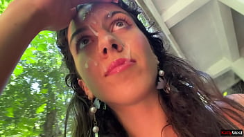 Crazy cumwalk on public waterfall