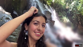 Crazy cumwalk on public waterfall