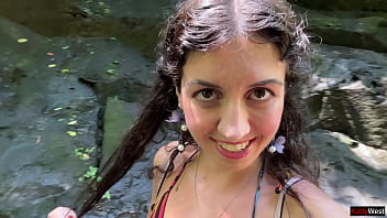 Crazy cumwalk on public waterfall