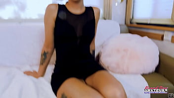 Busty inked cutie raven lane sucks a big cock and gets her pussy pounded