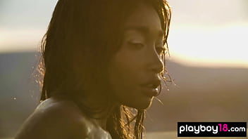 Bombastic black teen hottie posing naked outdoor for playboy