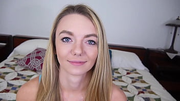 Mae cute blonde blue eyes 19 yo pov blowjob and huge cum load facial