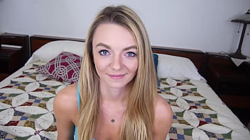 Mae cute blonde blue eyes 19 yo pov blowjob and huge cum load facial