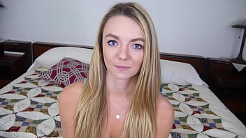 Mae cute blonde blue eyes 19 yo pov blowjob and huge cum load facial
