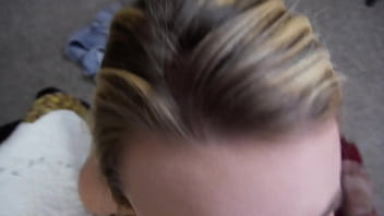 Mae cute blonde blue eyes 19 yo pov blowjob and huge cum load facial