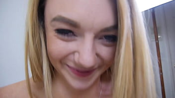 Mae cute blonde blue eyes 19 yo pov blowjob and huge cum load facial