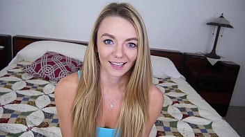 Mae cute blonde blue eyes 19 yo pov blowjob and huge cum load facial