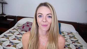 Mae cute blonde blue eyes 19 yo pov blowjob and huge cum load facial