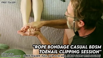 Rope bondage casual bdsm toenail clipping session Rope bondage casual bdsm toenail clipping session