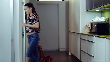 Arian and eveline dellai ride double ended dildo Arian and eveline dellai ride double ended dildo