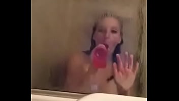 Babe sucks on dildo then fucks it