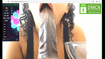 Babe licks dildo on mouth