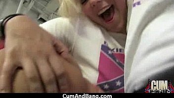 Ebony babe sucks group of white guys 16