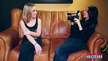 Brunette olyssia and blonde ryann suck their pussies and share a big cock