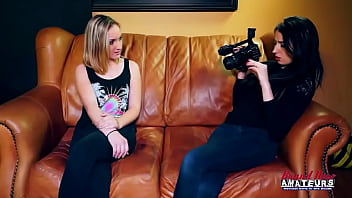 Brunette olyssia and blonde ryann suck their pussies and share a big cock