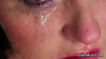 Awesome sweetie loves a face fucking and quite a bit of cream on her face