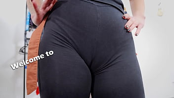 Perfect teen big round ass in black see through leggings cameltoe pretty eyes and toes