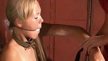 Young slave girls lesbian domination in leather collared bondage and lezdom