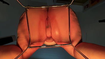 Bbw hooters creamy pussy slut rides dildo on clear chair