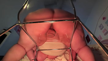 Bbw hooters creamy pussy slut rides dildo on clear chair