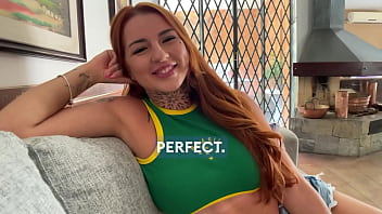 Busty redhead teen’s sloppy pov throat game