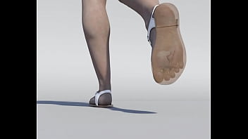 Giant lady stomping man inside flipflaps