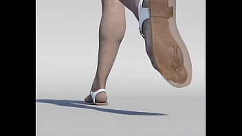 Giant lady stomping man inside flipflaps