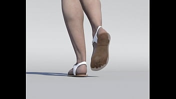 Giant lady stomping man inside flipflaps