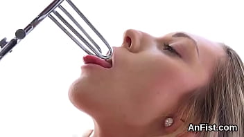 Lesbo chick gets her shaven vagina and anal hole fisted