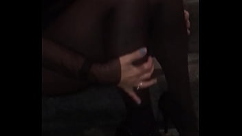 Wife on stairs legs open