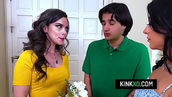 Lucky stepson fucks his hot milf stepmom and their waitress