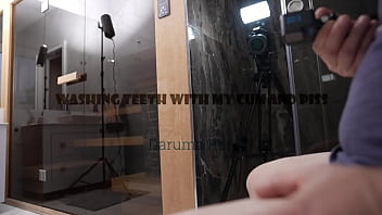 Daruma rai washing her teeth with my cum and piss