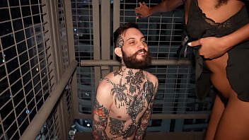 Sex on a fire escape with a friend sticky pussies