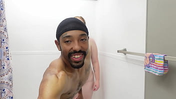Snow bunny takes a shower with a black cock bull creampie