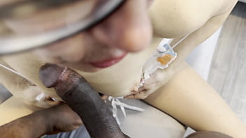 Horny mature rita sucking black cock pov with cumshot