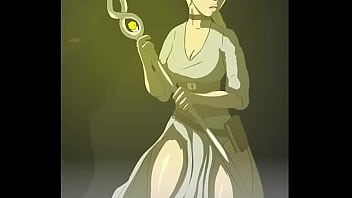 Elf confronts a beast in the woods