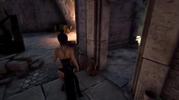 Lara solves the mystery of an ancient statue with a huge penis with her ass 3d hentai game anime