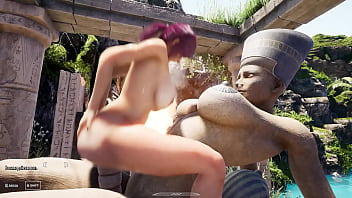 Lara solves the mystery of an ancient statue with a huge penis with her ass 3d hentai game anime