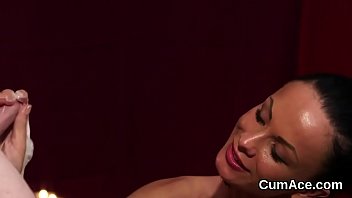 Hot honey gets jizz load on her face gulping all the load