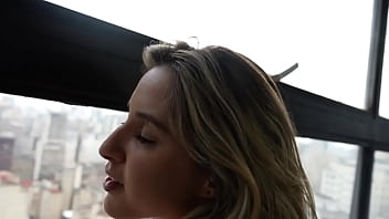 Hot blonde with big breasts loves it when the man makes her cum and leaves the bed all wet and cum