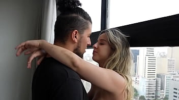 Hot blonde with big breasts loves it when the man makes her cum and leaves the bed all wet and cum