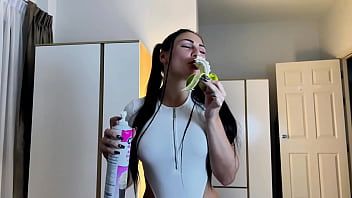 She teased me with a banana and whipped cream then took my cock like a slut