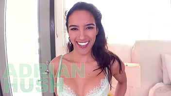 Adrian hush cute 5' 90lb petite cutie huge cock pov blowjob and cum swallow